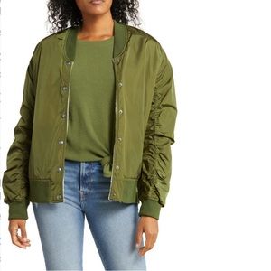 BLANKNYC Reversible Nylon & Fleece Bomber Jacket - New With Tag - Metallic Olive